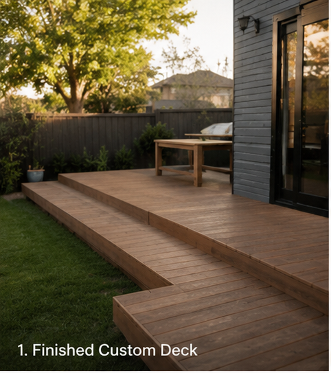 Custom timber deck at golden hour